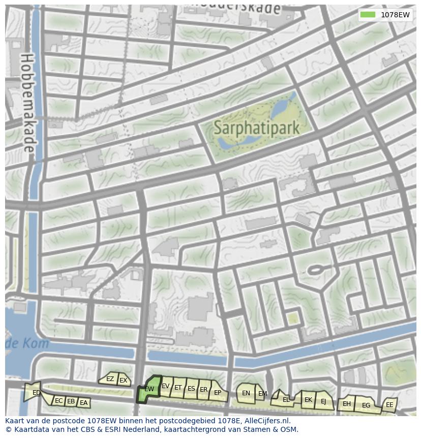 Afbeelding van het postcodegebied 1078 EW op de kaart.