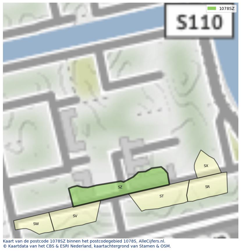 Afbeelding van het postcodegebied 1078 SZ op de kaart.