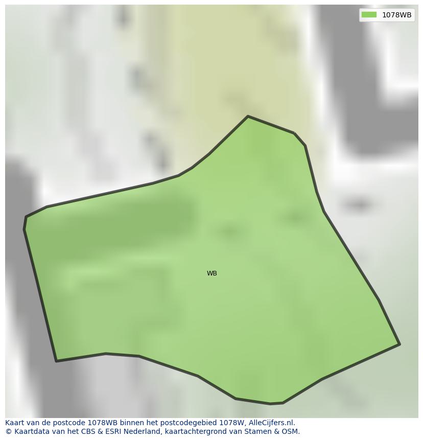 Afbeelding van het postcodegebied 1078 WB op de kaart.
