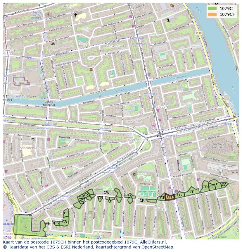 Afbeelding van het postcodegebied 1079 CH op de kaart.