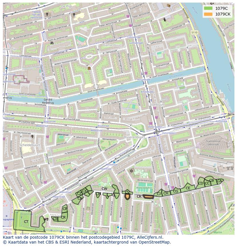 Afbeelding van het postcodegebied 1079 CK op de kaart.
