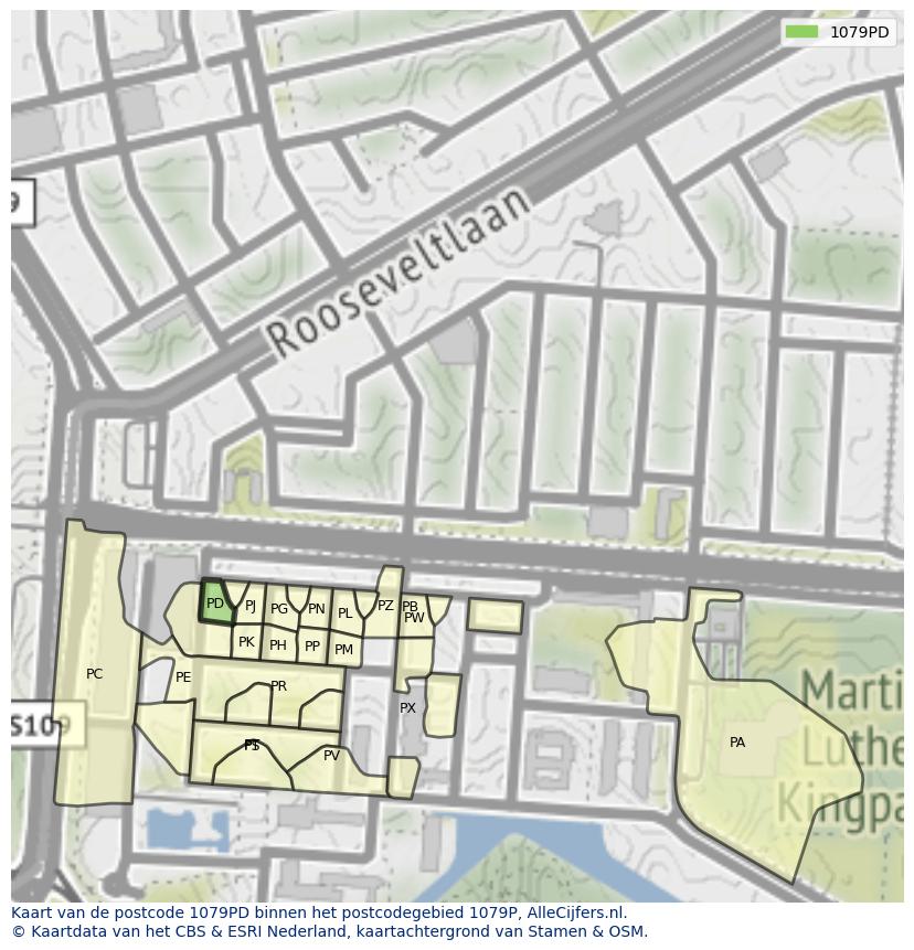 Afbeelding van het postcodegebied 1079 PD op de kaart.