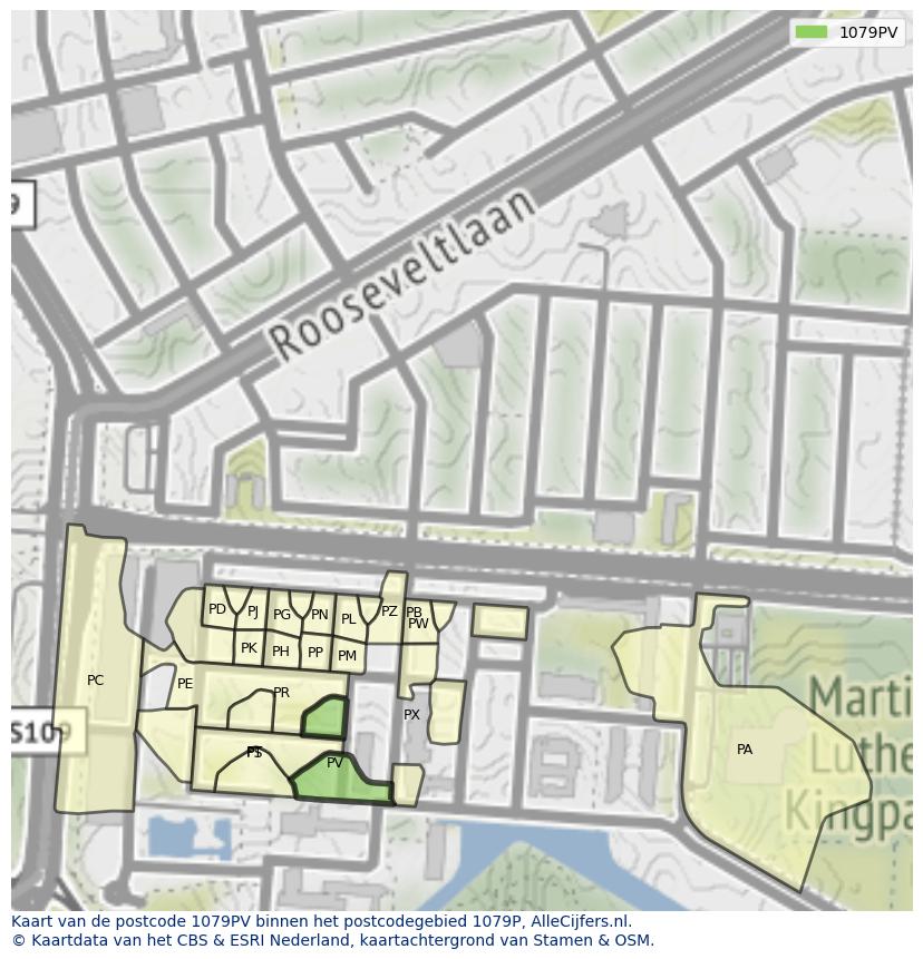 Afbeelding van het postcodegebied 1079 PV op de kaart.