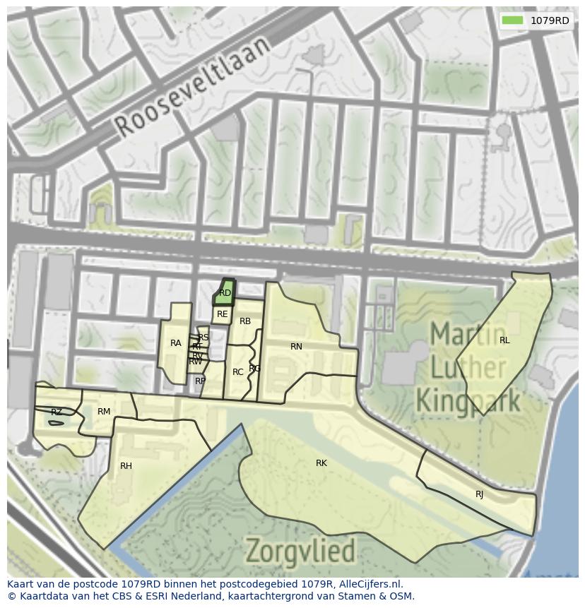 Afbeelding van het postcodegebied 1079 RD op de kaart.
