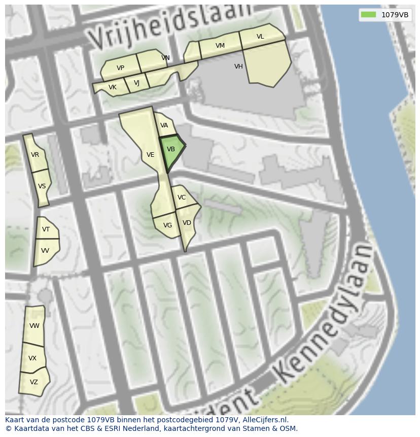 Afbeelding van het postcodegebied 1079 VB op de kaart.