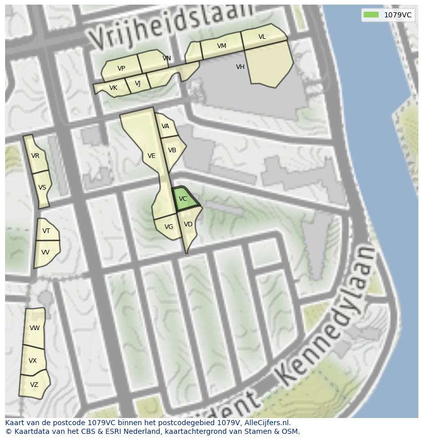 Afbeelding van het postcodegebied 1079 VC op de kaart.