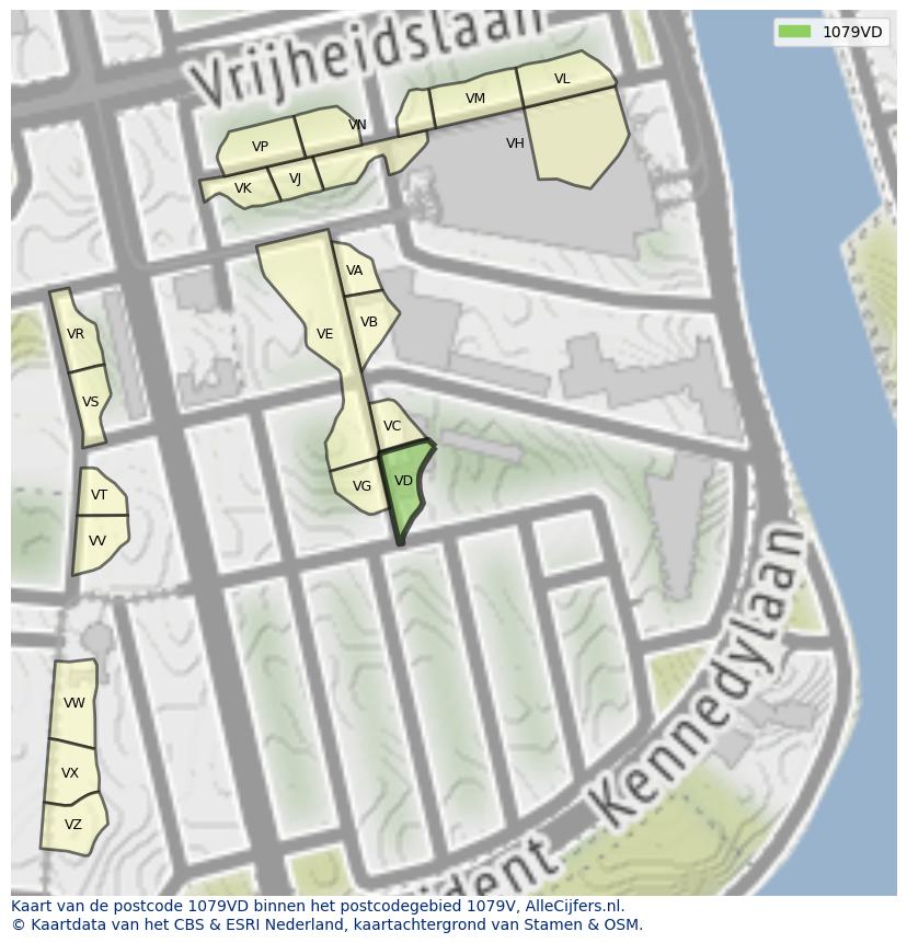 Afbeelding van het postcodegebied 1079 VD op de kaart.