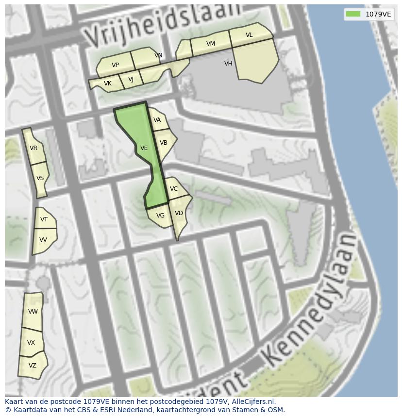 Afbeelding van het postcodegebied 1079 VE op de kaart.