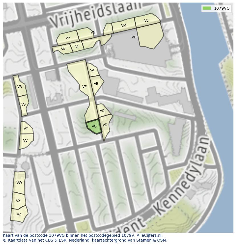 Afbeelding van het postcodegebied 1079 VG op de kaart.