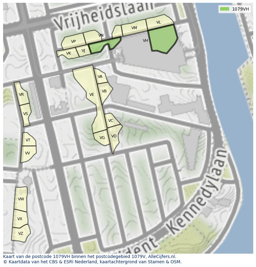 Afbeelding van het postcodegebied 1079 VH op de kaart.