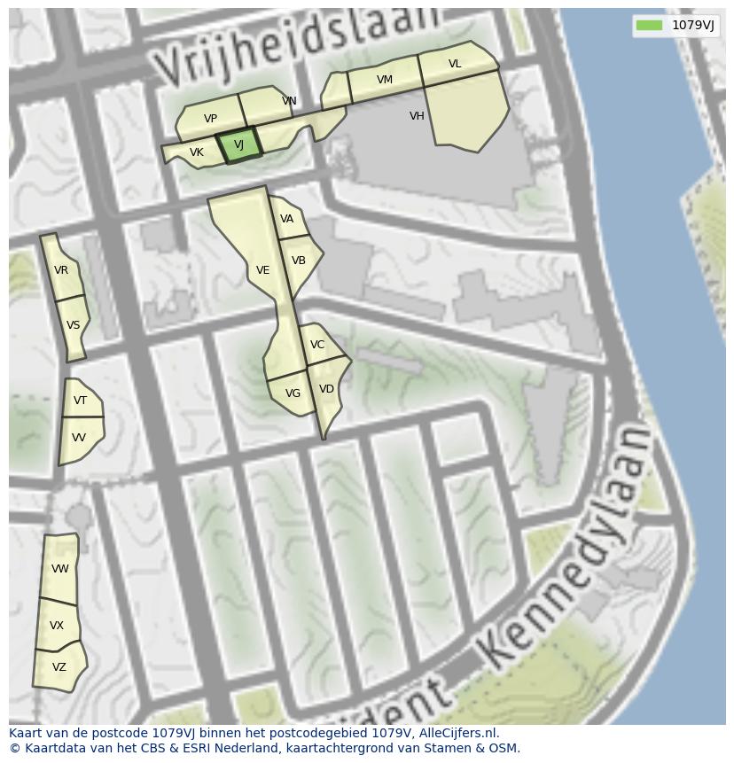 Afbeelding van het postcodegebied 1079 VJ op de kaart.
