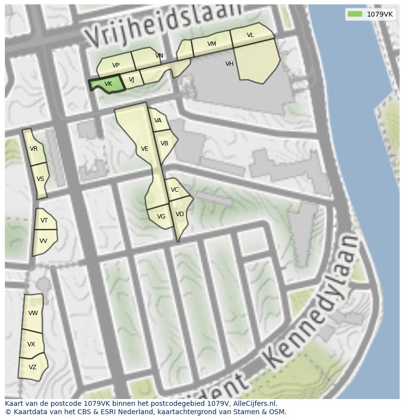 Afbeelding van het postcodegebied 1079 VK op de kaart.