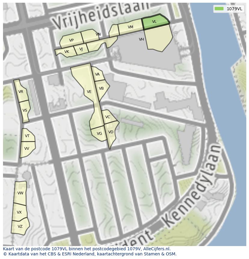 Afbeelding van het postcodegebied 1079 VL op de kaart.