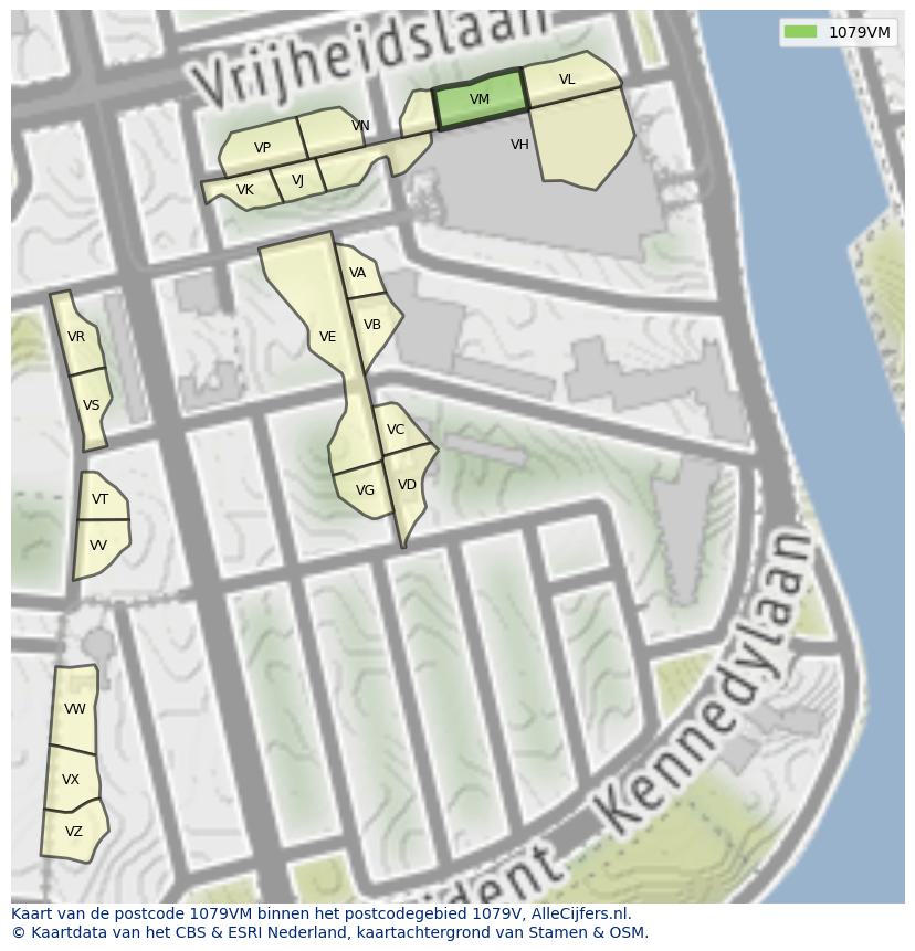 Afbeelding van het postcodegebied 1079 VM op de kaart.