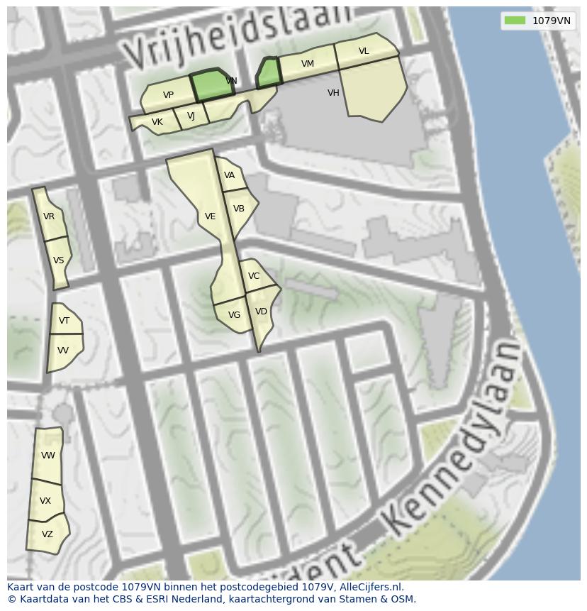 Afbeelding van het postcodegebied 1079 VN op de kaart.