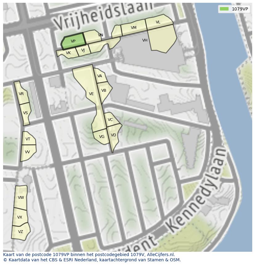 Afbeelding van het postcodegebied 1079 VP op de kaart.