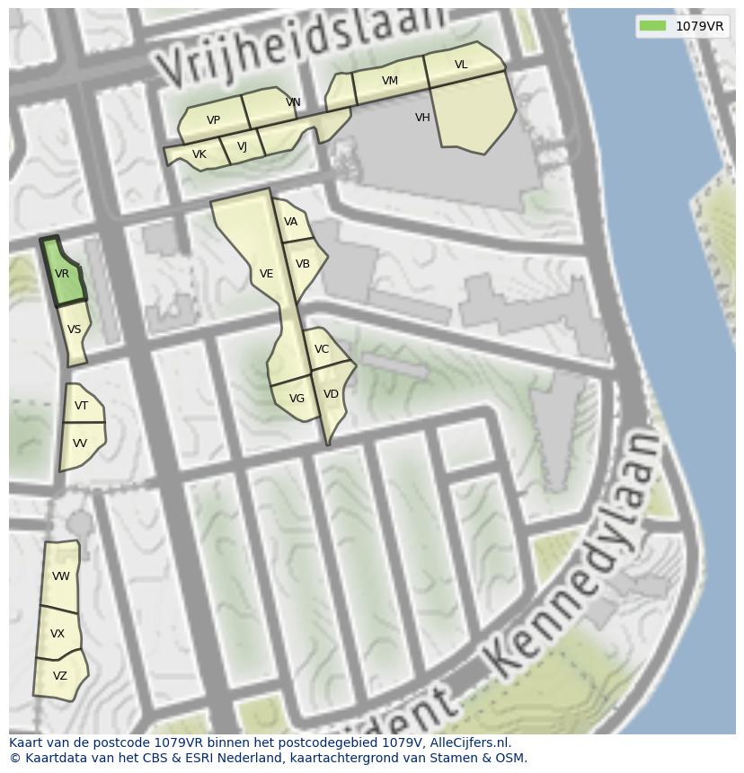 Afbeelding van het postcodegebied 1079 VR op de kaart.