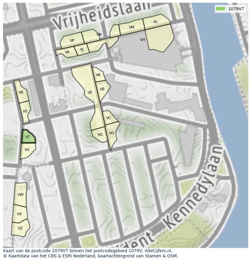 Afbeelding van het postcodegebied 1079 VT op de kaart.