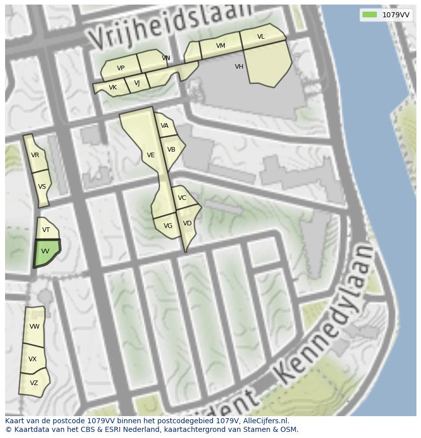 Afbeelding van het postcodegebied 1079 VV op de kaart.