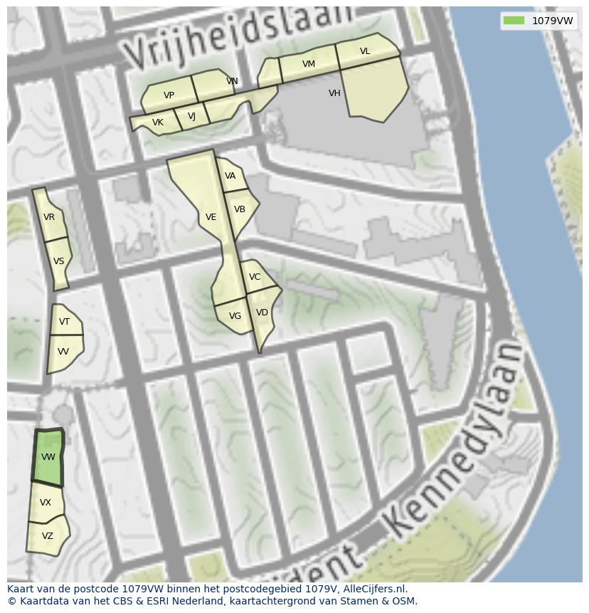 Afbeelding van het postcodegebied 1079 VW op de kaart.