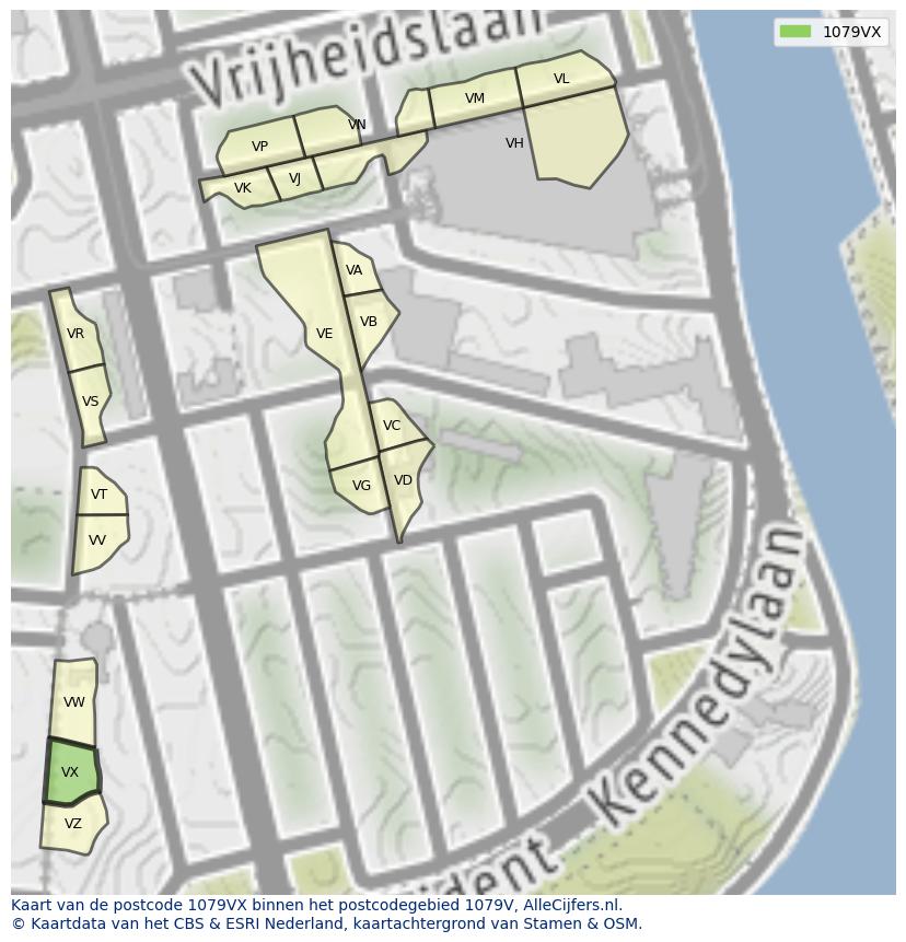 Afbeelding van het postcodegebied 1079 VX op de kaart.