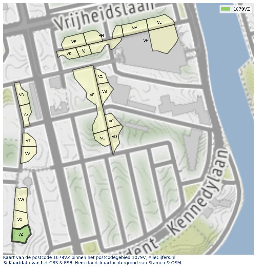 Afbeelding van het postcodegebied 1079 VZ op de kaart.