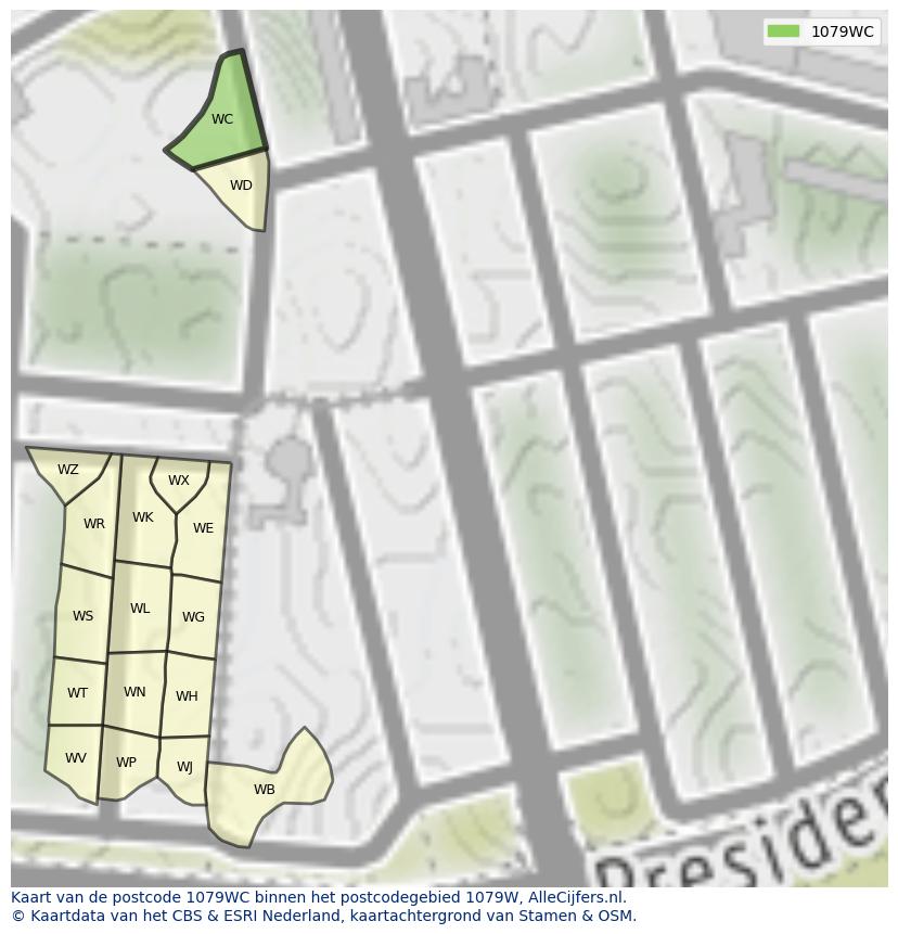 Afbeelding van het postcodegebied 1079 WC op de kaart.