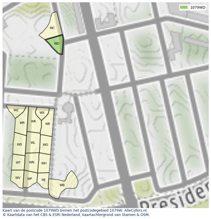 Afbeelding van het postcodegebied 1079 WD op de kaart.