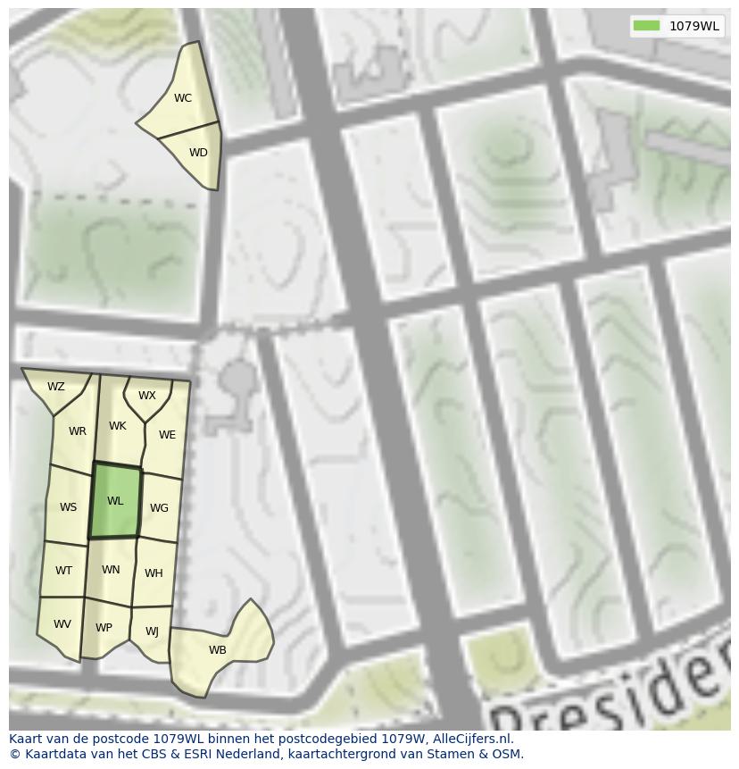 Afbeelding van het postcodegebied 1079 WL op de kaart.