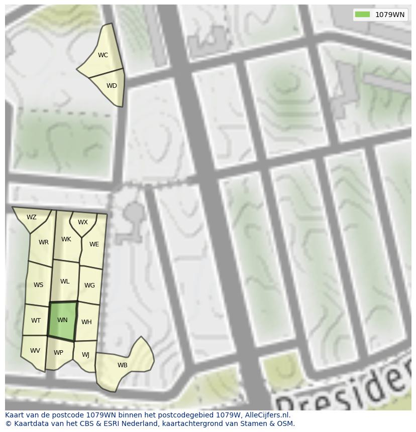 Afbeelding van het postcodegebied 1079 WN op de kaart.