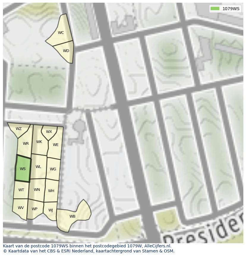 Afbeelding van het postcodegebied 1079 WS op de kaart.