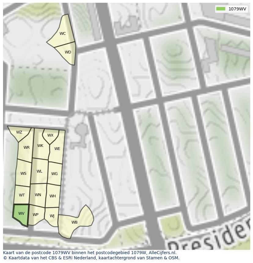Afbeelding van het postcodegebied 1079 WV op de kaart.