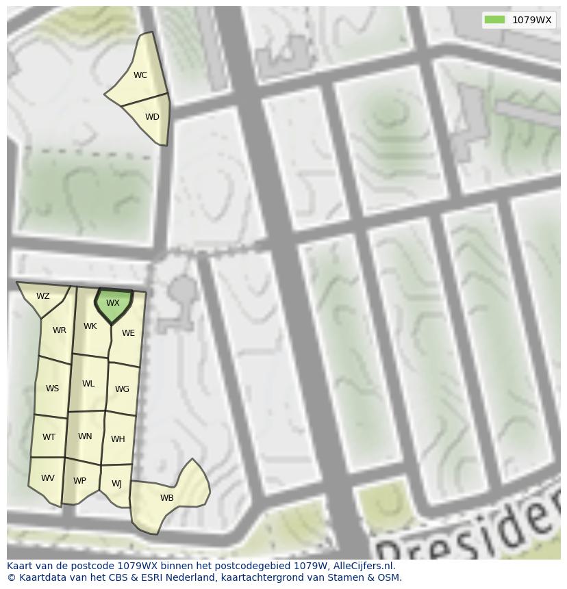 Afbeelding van het postcodegebied 1079 WX op de kaart.