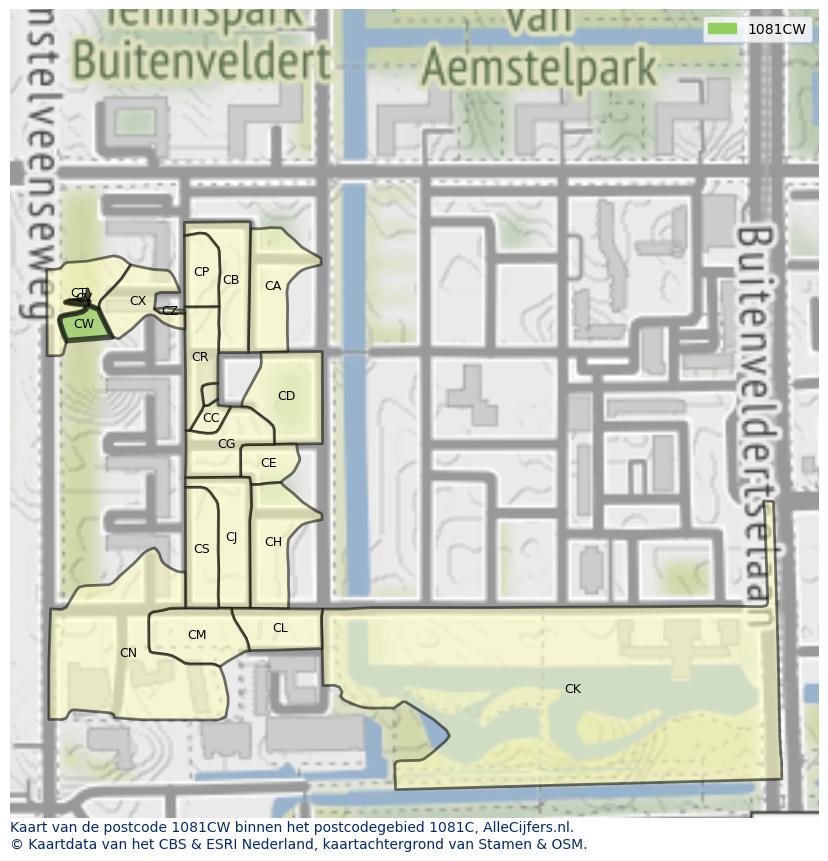 Afbeelding van het postcodegebied 1081 CW op de kaart.
