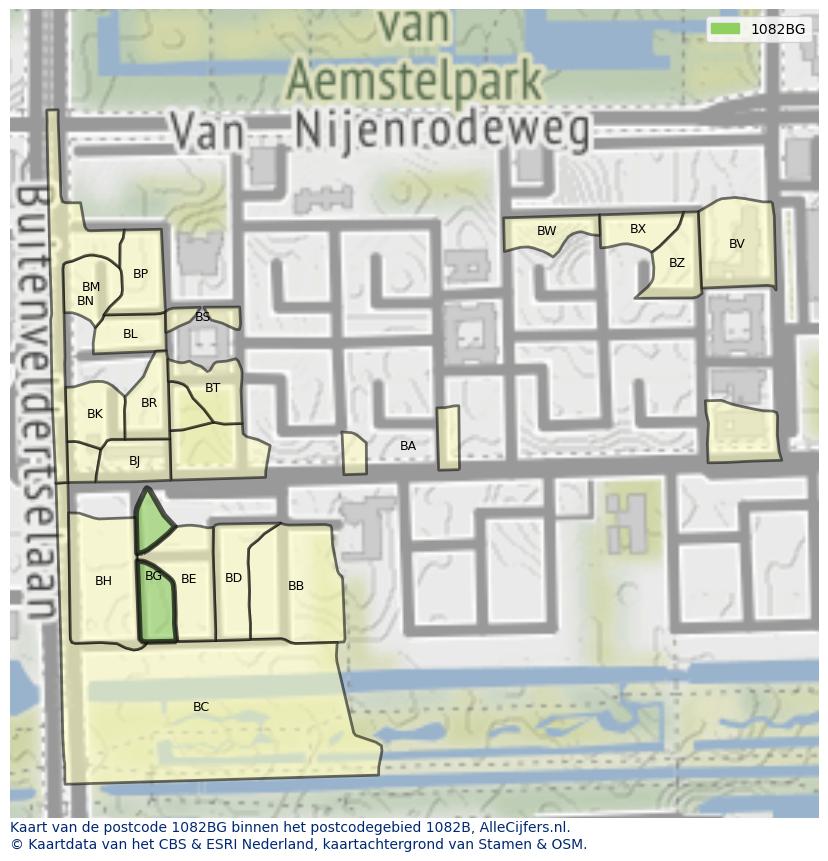 Afbeelding van het postcodegebied 1082 BG op de kaart.