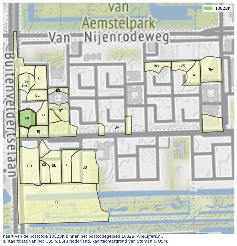 Afbeelding van het postcodegebied 1082 BK op de kaart.