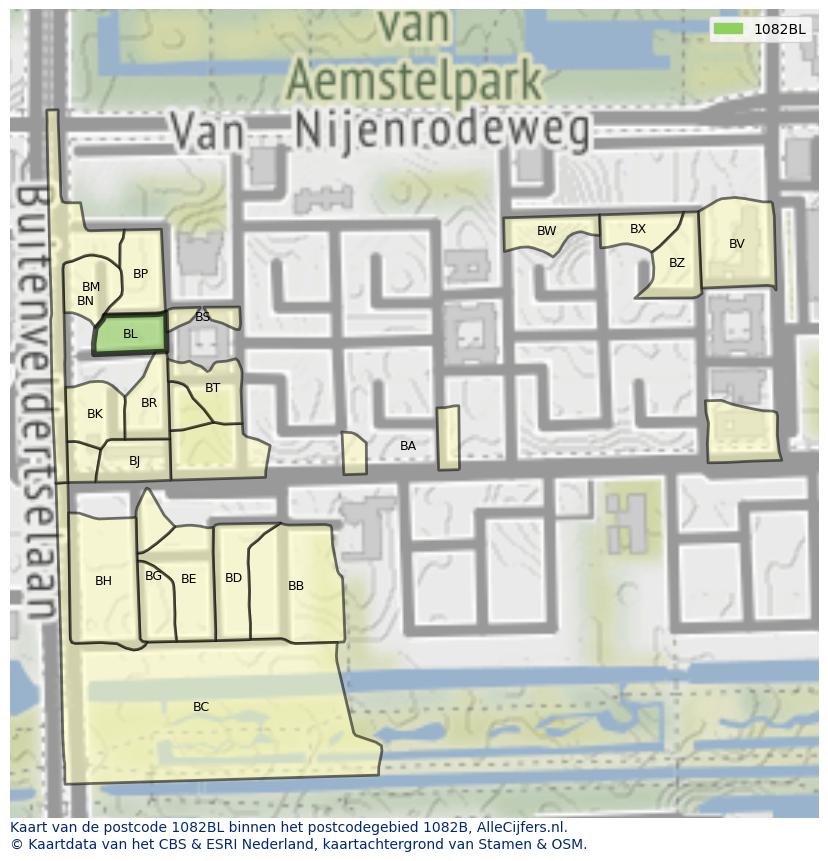 Afbeelding van het postcodegebied 1082 BL op de kaart.