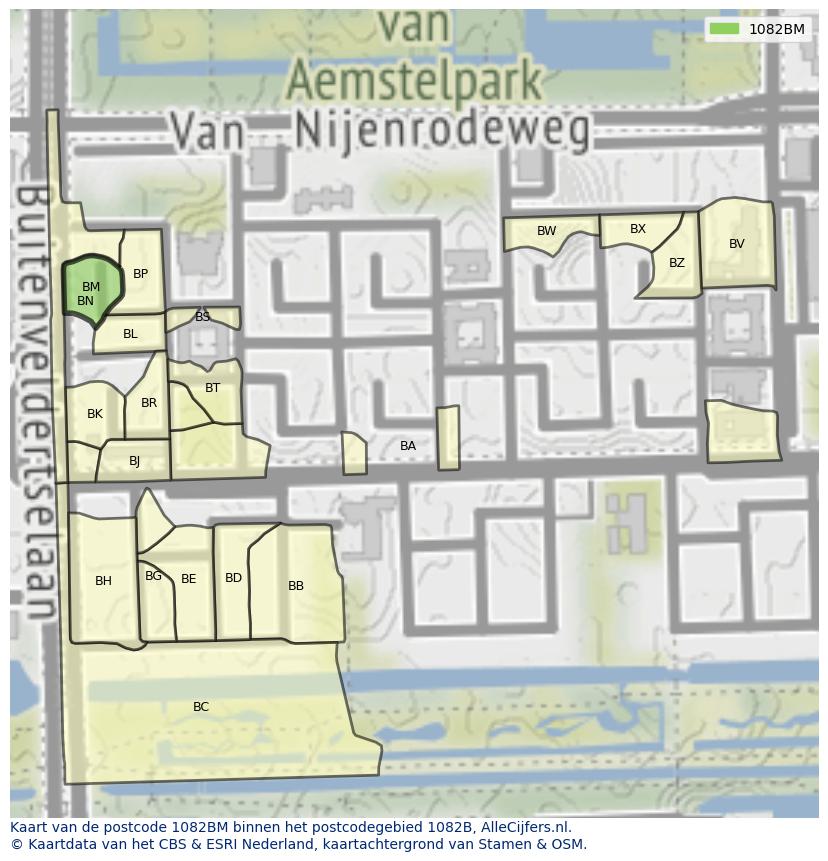 Afbeelding van het postcodegebied 1082 BM op de kaart.