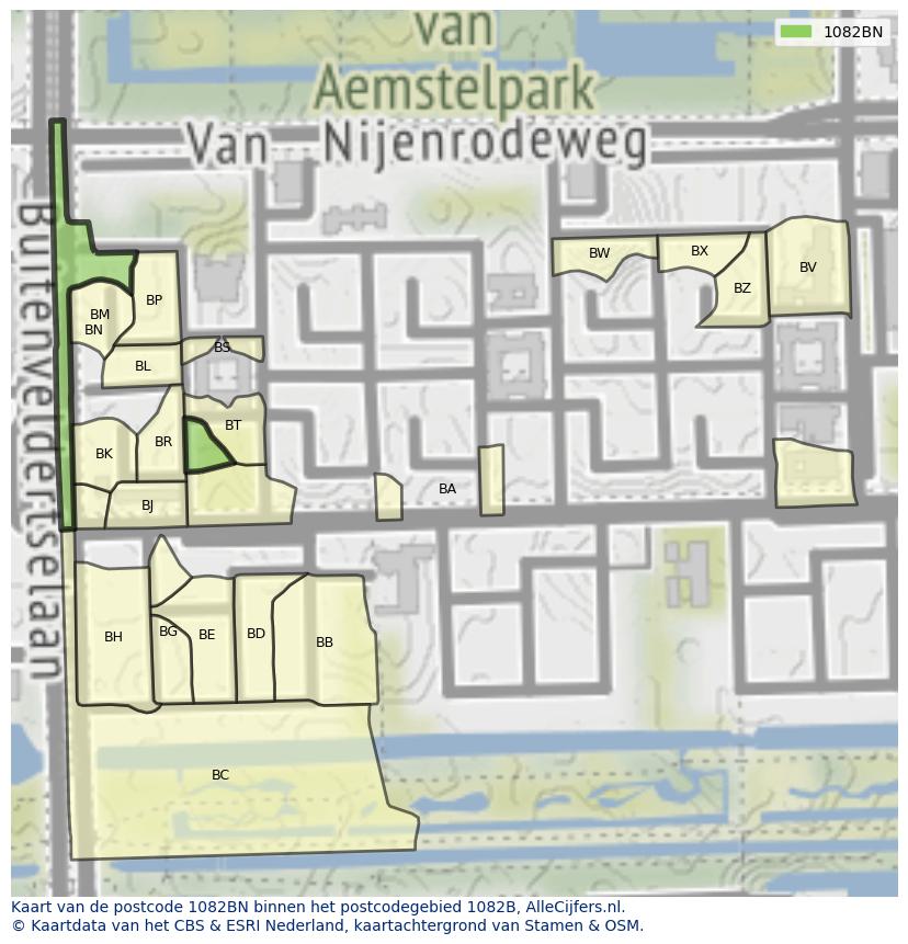 Afbeelding van het postcodegebied 1082 BN op de kaart.