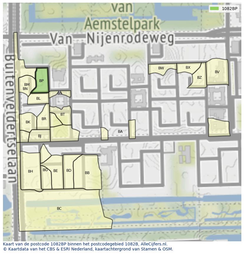 Afbeelding van het postcodegebied 1082 BP op de kaart.