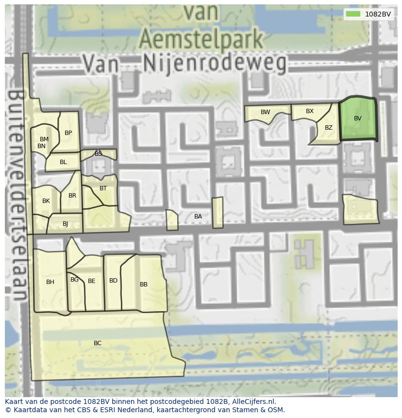 Afbeelding van het postcodegebied 1082 BV op de kaart.