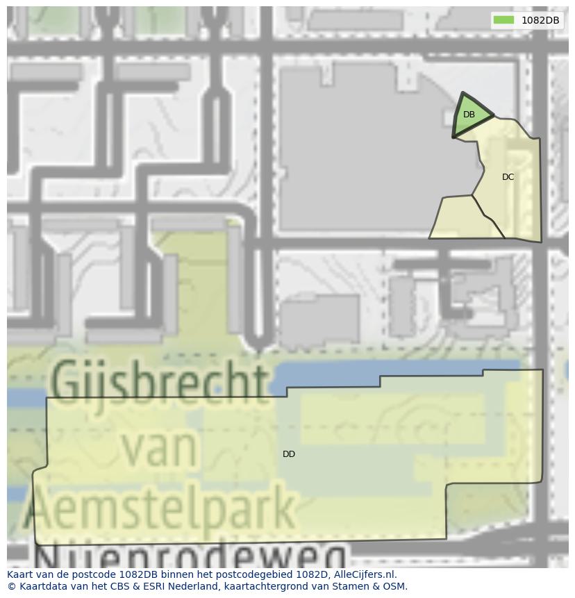 Afbeelding van het postcodegebied 1082 DB op de kaart.