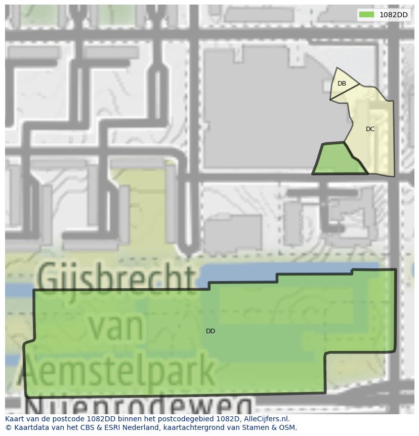 Afbeelding van het postcodegebied 1082 DD op de kaart.