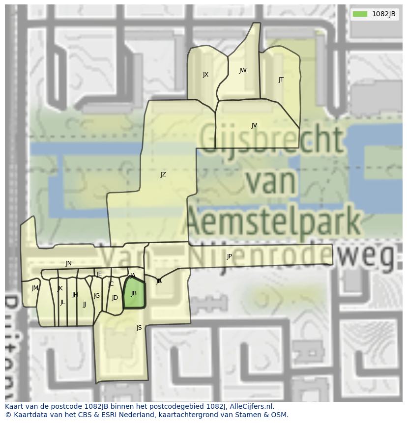 Afbeelding van het postcodegebied 1082 JB op de kaart.