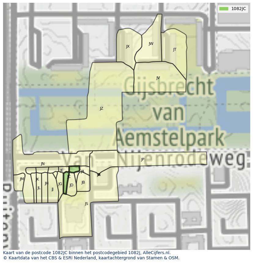 Afbeelding van het postcodegebied 1082 JC op de kaart.