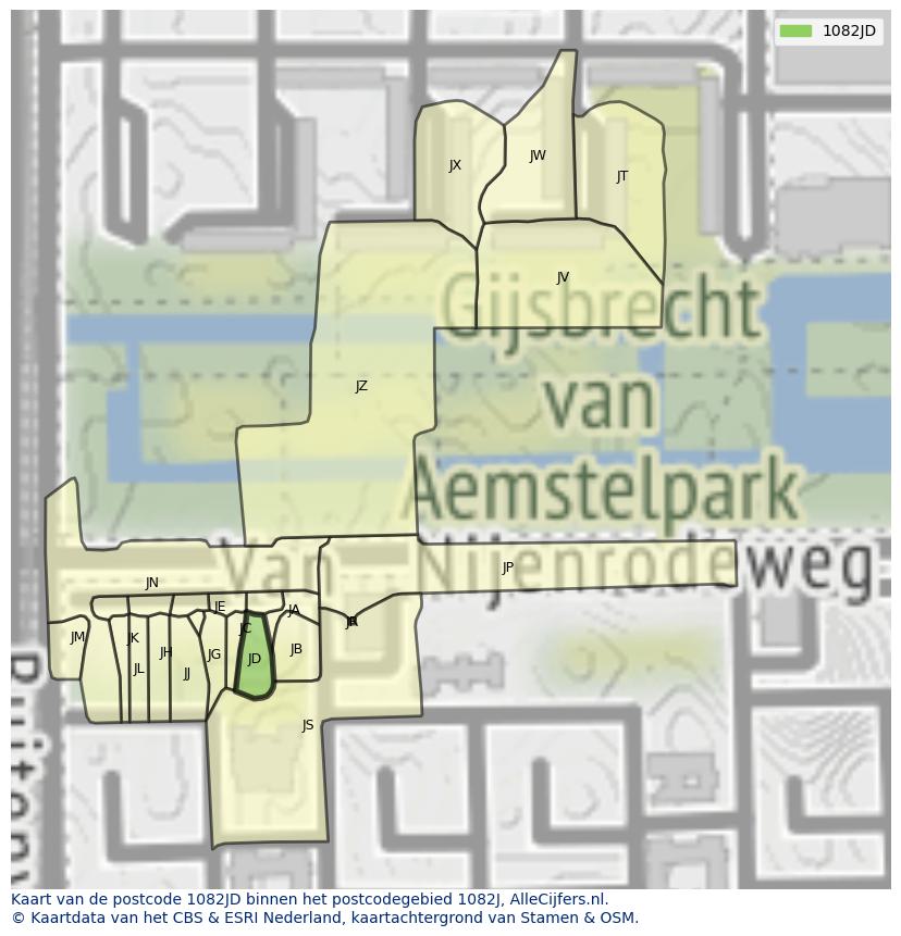 Afbeelding van het postcodegebied 1082 JD op de kaart.