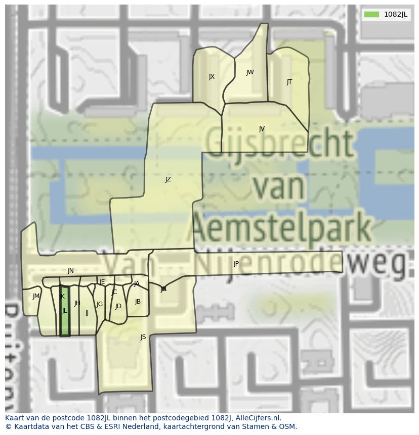 Afbeelding van het postcodegebied 1082 JL op de kaart.