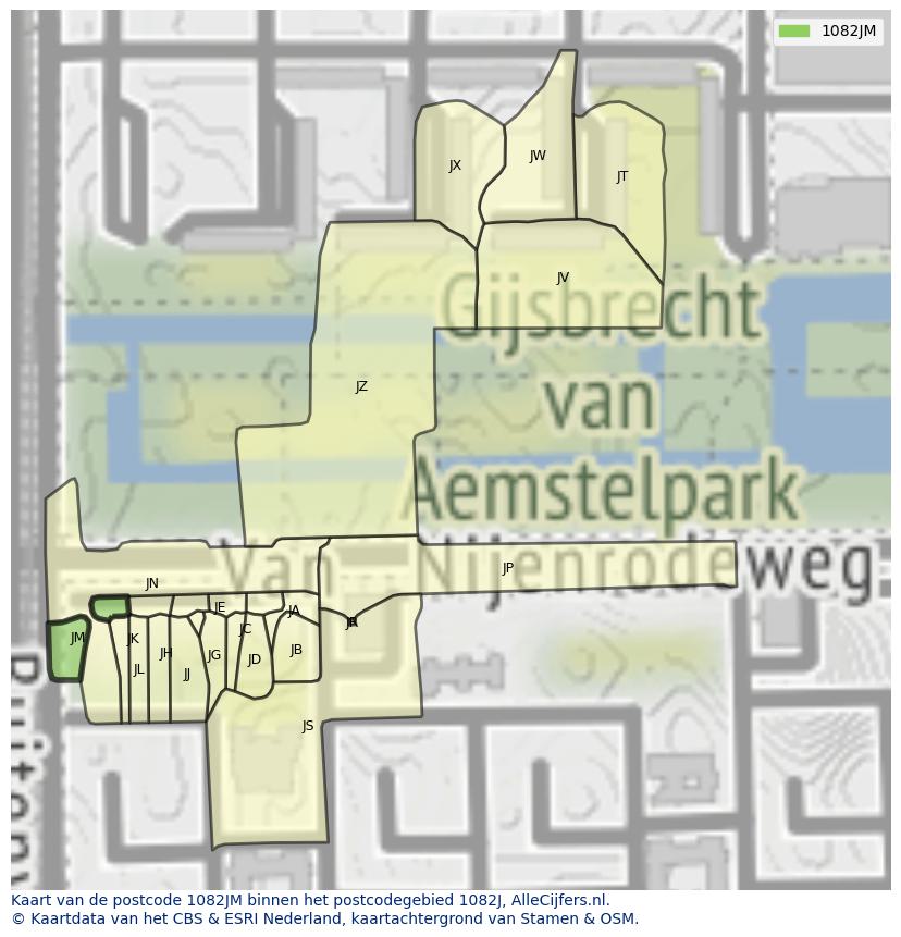 Afbeelding van het postcodegebied 1082 JM op de kaart.