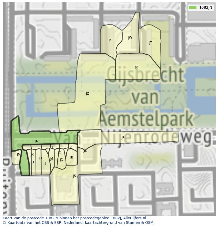 Afbeelding van het postcodegebied 1082 JN op de kaart.