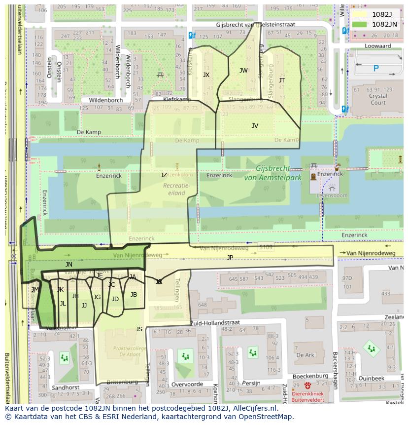 Afbeelding van het postcodegebied 1082 JN op de kaart.